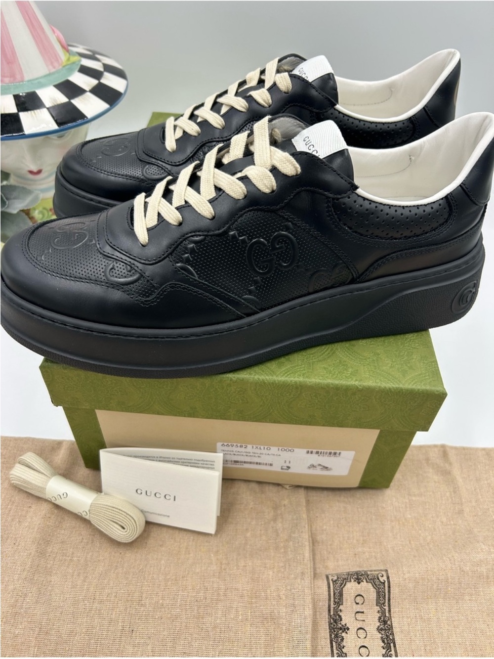 Men’s Gucci GG embossed leather sneakers size 11 fits 11.5 US made in Italy - Picture 5 of 10